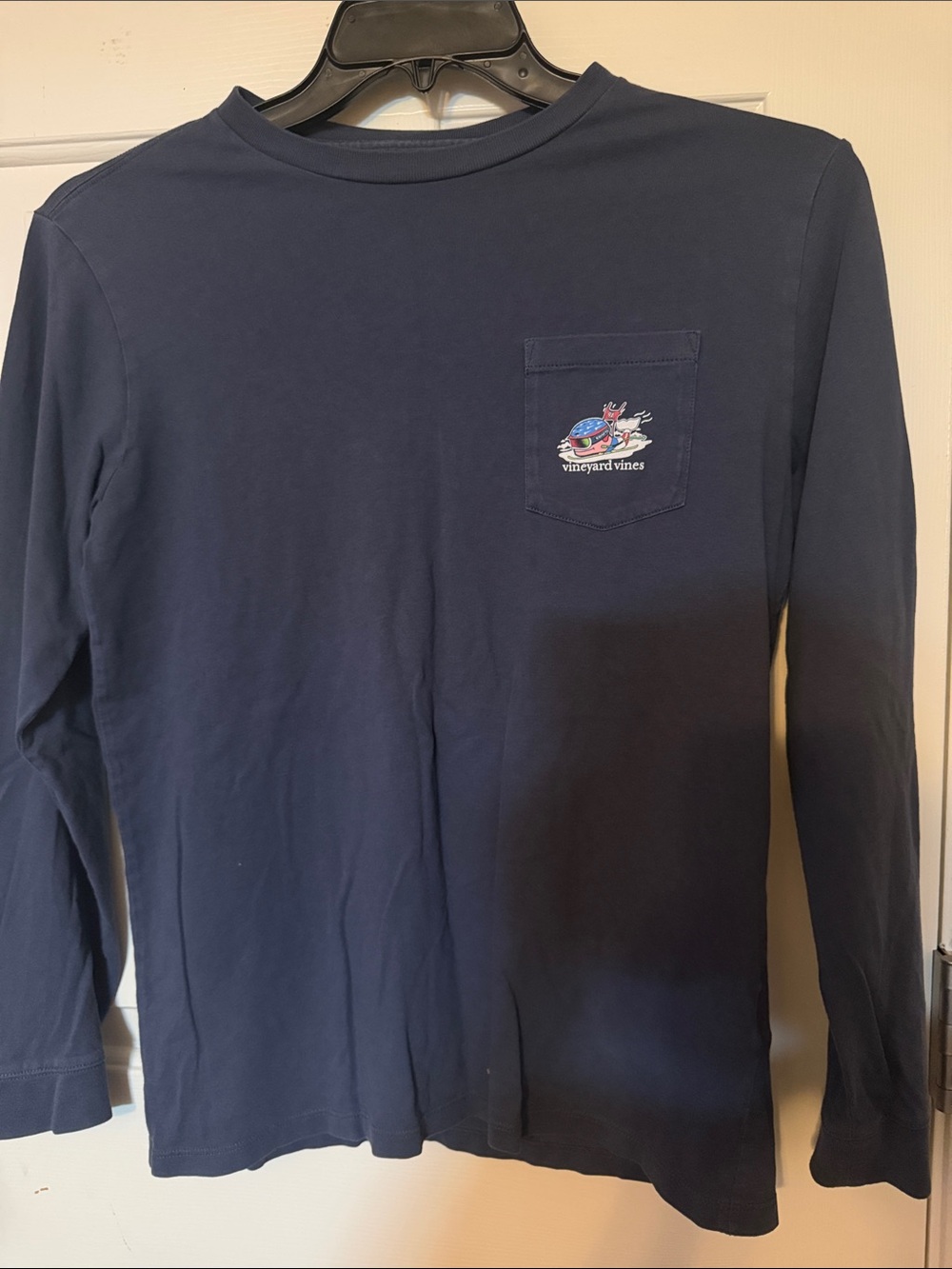 Vineyard Vines Navy Long-Sleeve Pocket Tee with Whale Logo